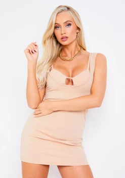 Clearance Amaranta Nude Strappy Cut Out Mini Dress Women Dresses