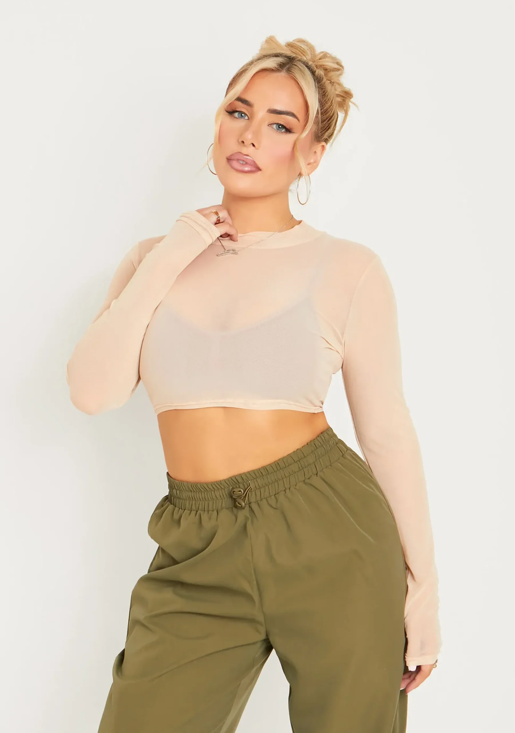 Amaya Stone Mesh Long Sleeve Crop Top^Missy Empire Shop