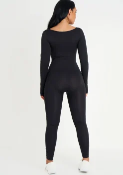 Best Sale Amelia Black Seamless Long Sleeve Plunge Jumpsuit Women Seamless & Shapewear