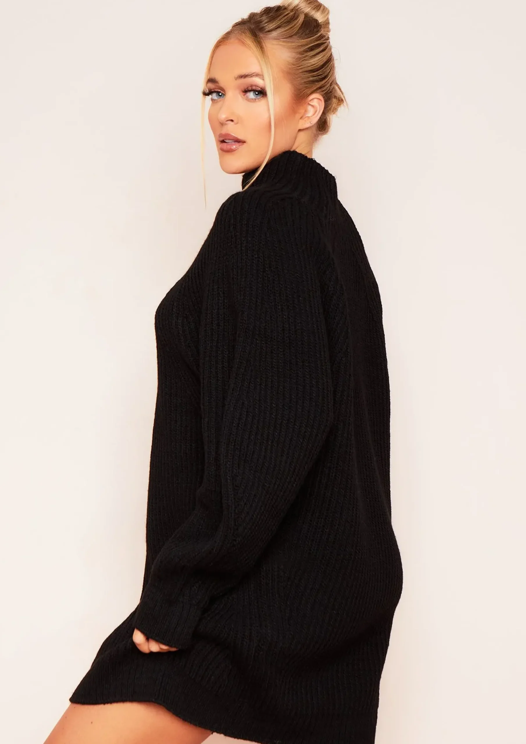 Store Amie Black Chunky Knit Jumper Dress Women Dresses