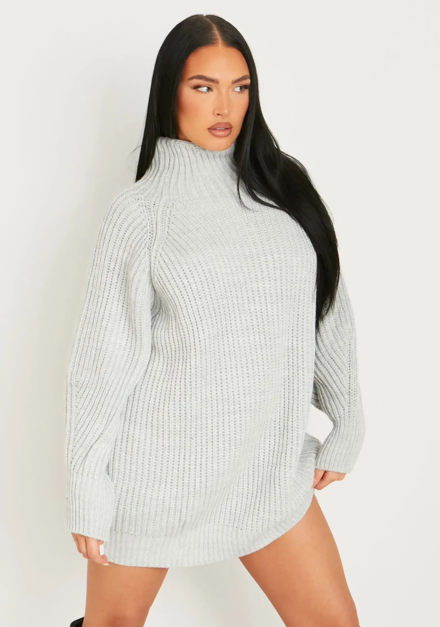 Cheap Amie Grey Chunky Knit Jumper Dress Women Dresses