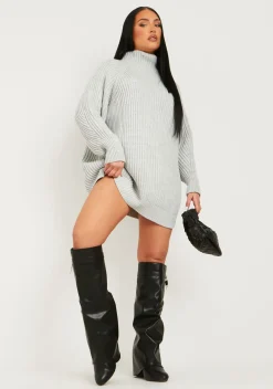 Cheap Amie Grey Chunky Knit Jumper Dress Women Dresses