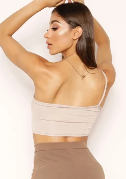 Discount Andi Beige One Shoulder Jersey Crop Top Women Basics
