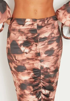 Andrea Brown Printed Ruched Slinky Midaxi Skirt^Missy Empire Flash Sale