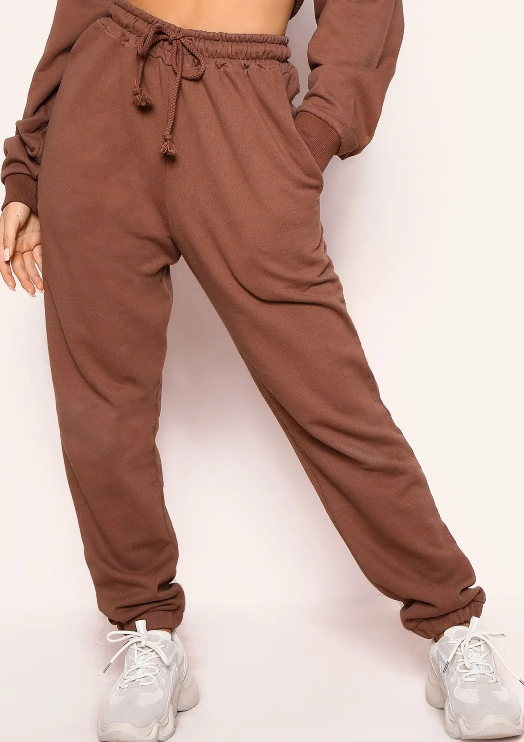 Cheap Angela Chocolate Elasticated Hem Drawstring Joggers Women Tracksuits