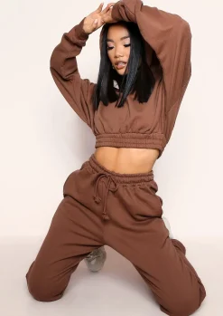 Cheap Angela Chocolate Elasticated Hem Drawstring Joggers Women Tracksuits
