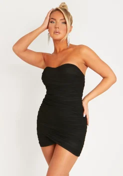 Hot Angelina Black Mesh Overlay Ruched Corset Mini Dress Women Dresses