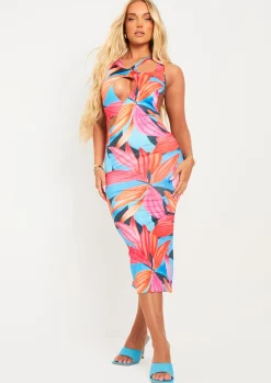 Best Aniyah Blue Leaf Print Midaxi Cut Out Dress Women Dresses