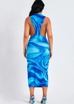 Sale Aniyah Blue Swirl Print Midaxi Cut Out Dress Women Dresses