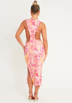 Outlet Aniyah Pink Abstract Print Midaxi Cut Out Dress Women Dresses
