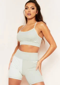 Best Annalise Green Missy Sport Colour Block Cross Back Strappy Gym Top Women Activewear