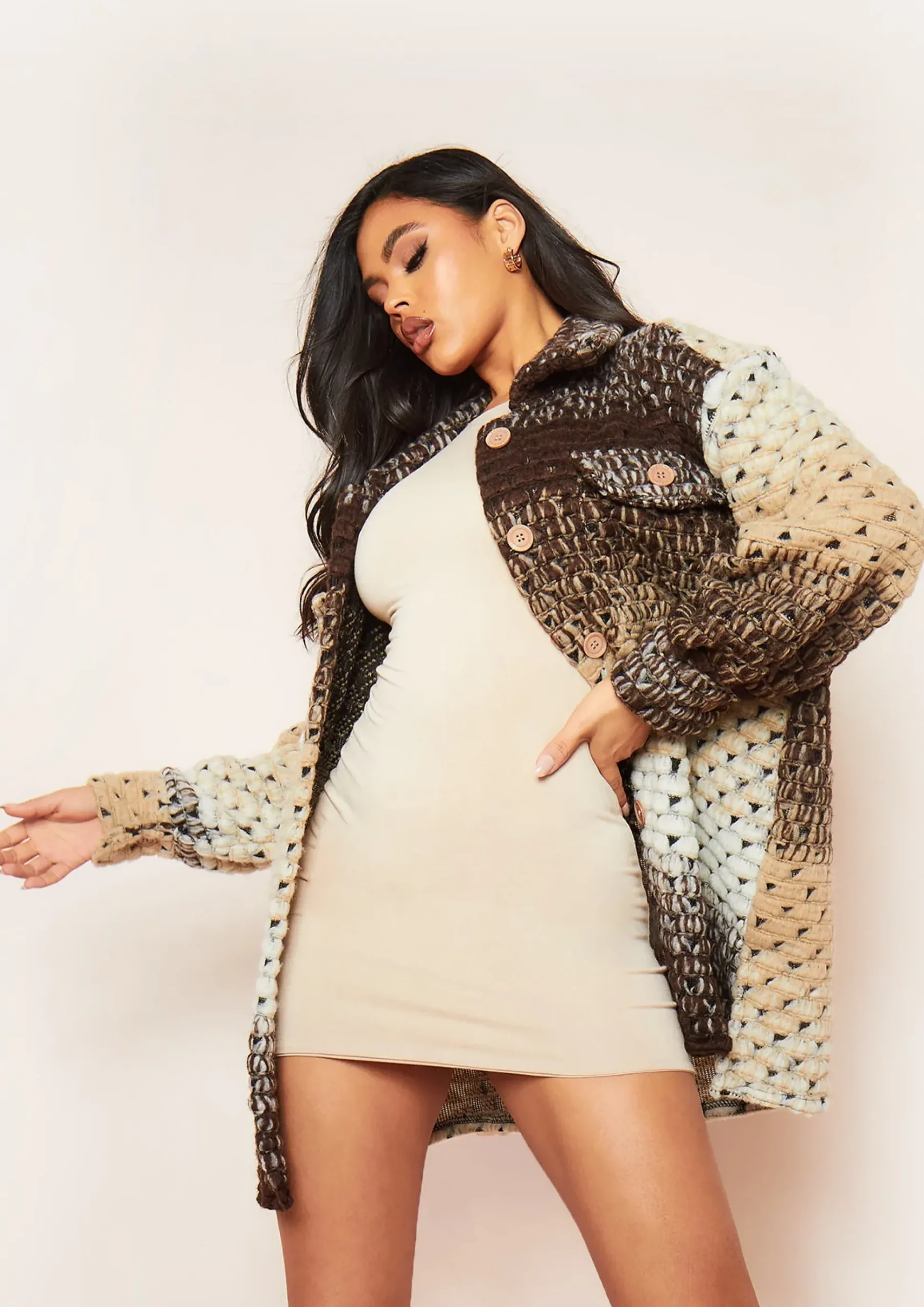 Anni Multi Brown Knitted Button Up Shacket^Missy Empire Discount
