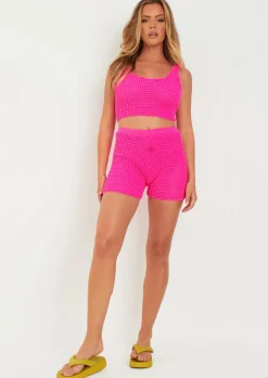 Clearance Antonia Pink Crochet Knit Shorts Women Shorts