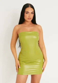 Store Anya Lime Leather Look Bandeau Mini Dress Women Dresses