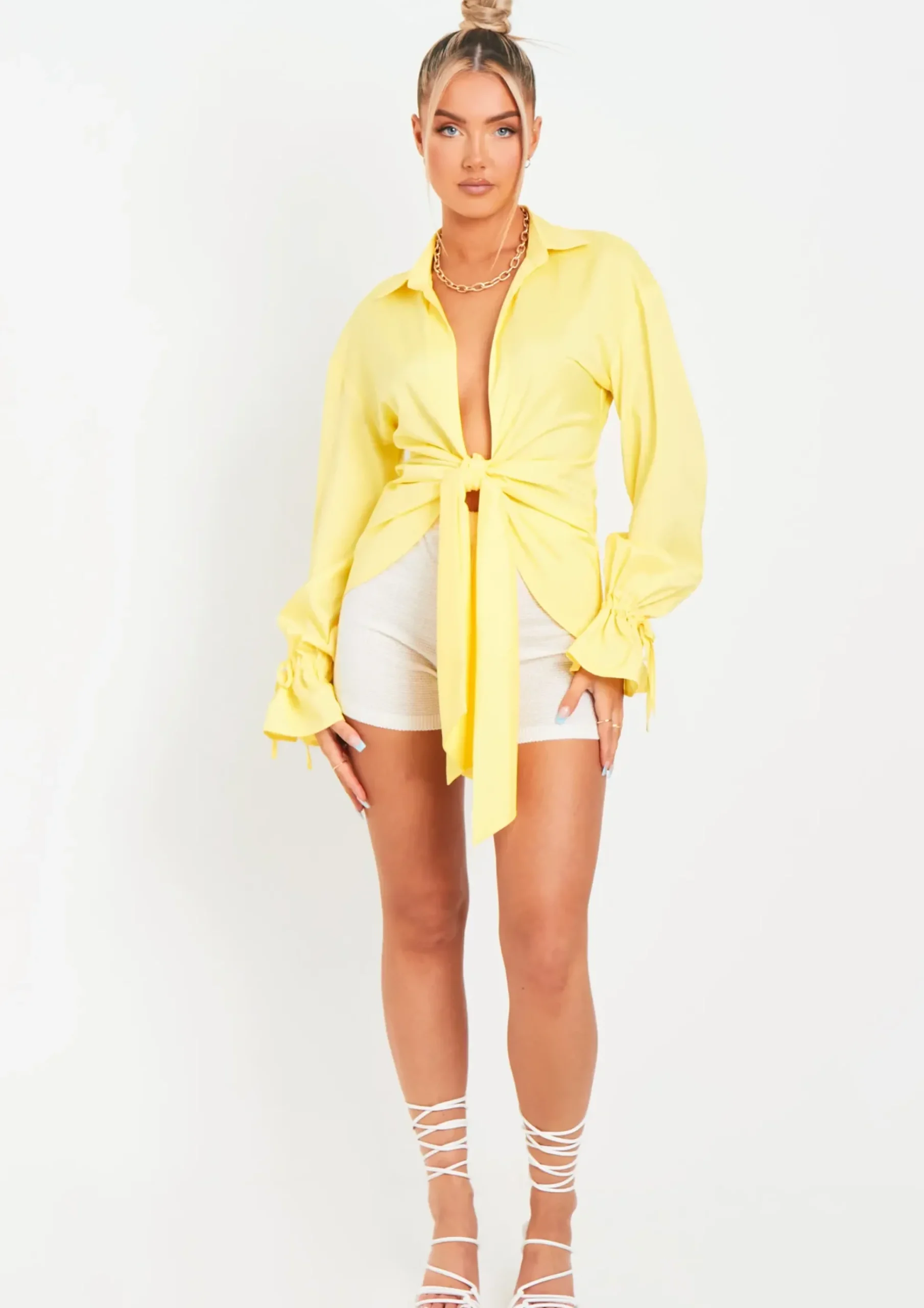 Aphrodite Lemon Plunge Drape Detail Shirt^Missy Empire Best Sale