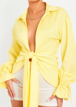 Aphrodite Lemon Plunge Drape Detail Shirt^Missy Empire Best Sale