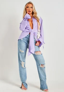 Aphrodite Lilac Plunge Drape Detail Shirt^Missy Empire Best