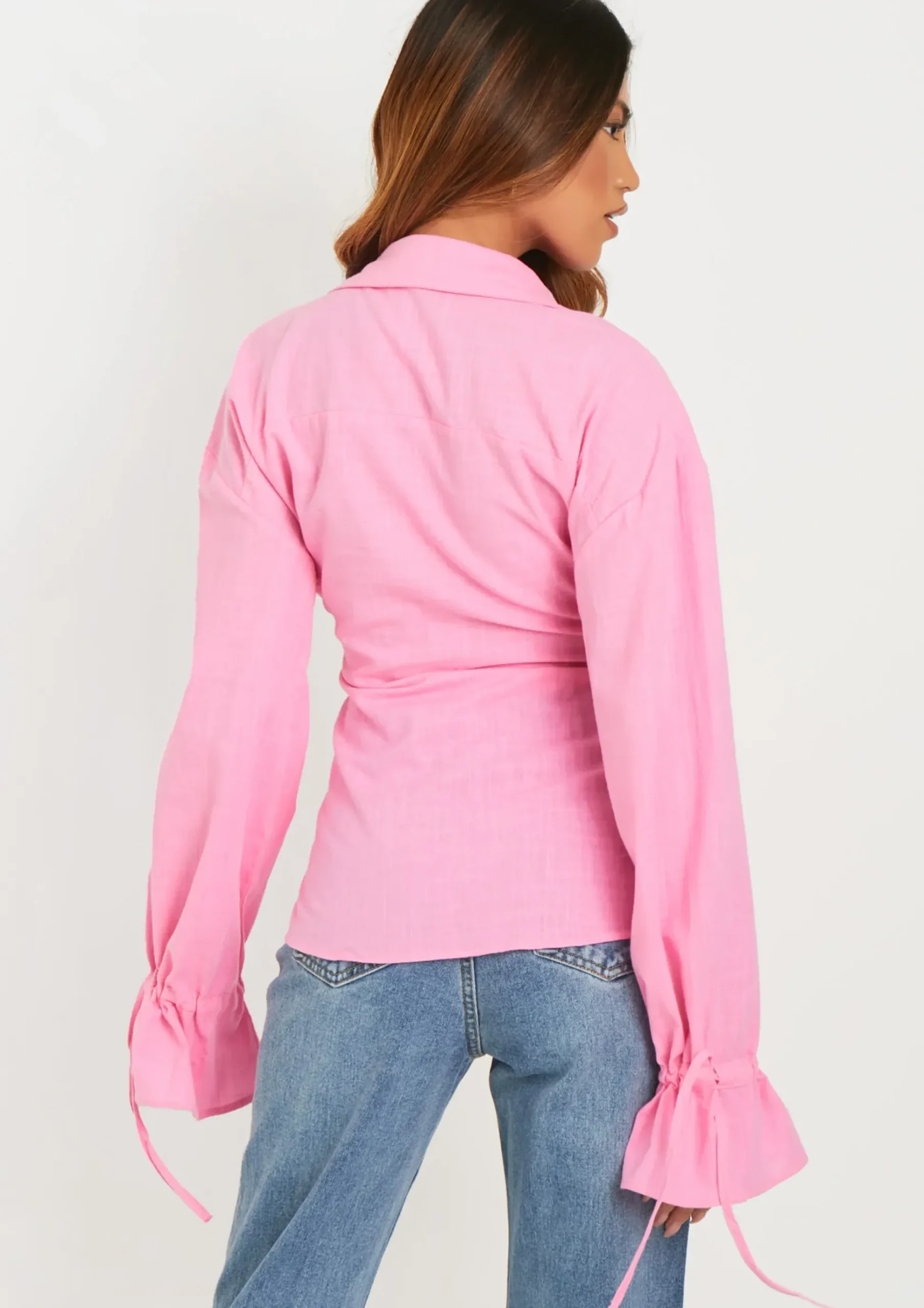 Aphrodite Pink Linen Tie Front Shirt^Missy Empire Sale