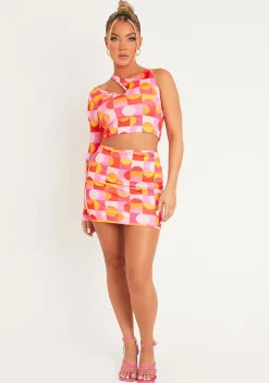 April Pink Geo Print Mini Skirt^Missy Empire Best Sale