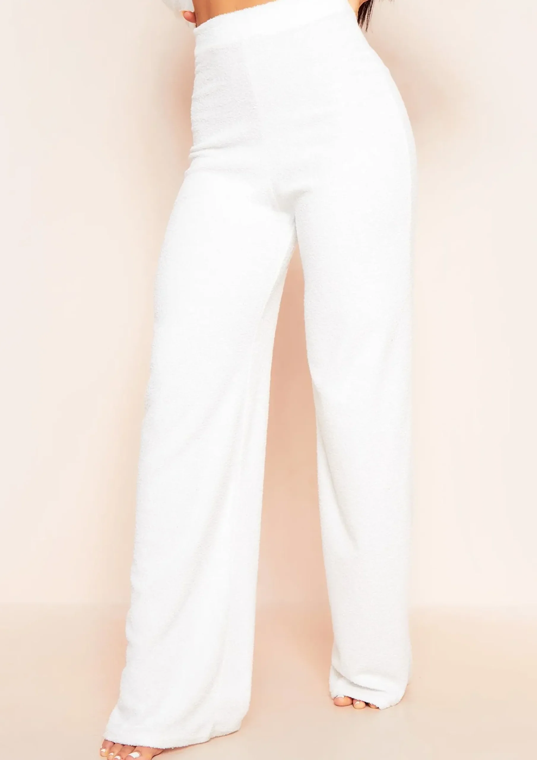 Fashion Arabella Cream Soft Towelling Wide Leg Trousers Women Trousers