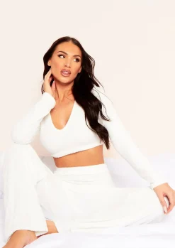 Fashion Arabella Cream Soft Towelling Wide Leg Trousers Women Trousers