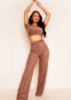 Discount Arabella Mocha Soft Towelling Wide Leg Trousers Women Trousers