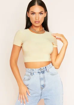 Areeta Cream Cap Sleeve Smooth Cropped T-Shirt^Missy Empire Store