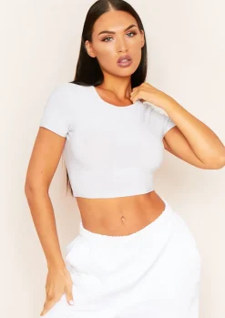 Areeta Grey Cap Sleeve Smooth Cropped T-Shirt^Missy Empire Best