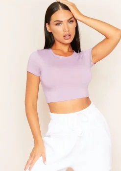 Areeta Lilac Cap Sleeve Smooth Cropped T-Shirt^Missy Empire Online
