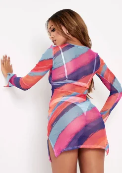 Discount Ariane Multi Printed Mesh Mini Dress Women Dresses