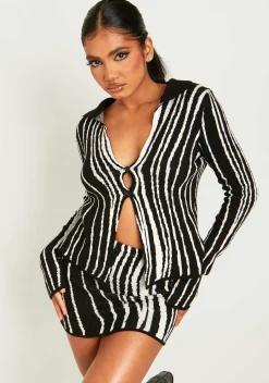 Ariya Black And White Stripe Knit Split Hem Shirt^Missy Empire Shop