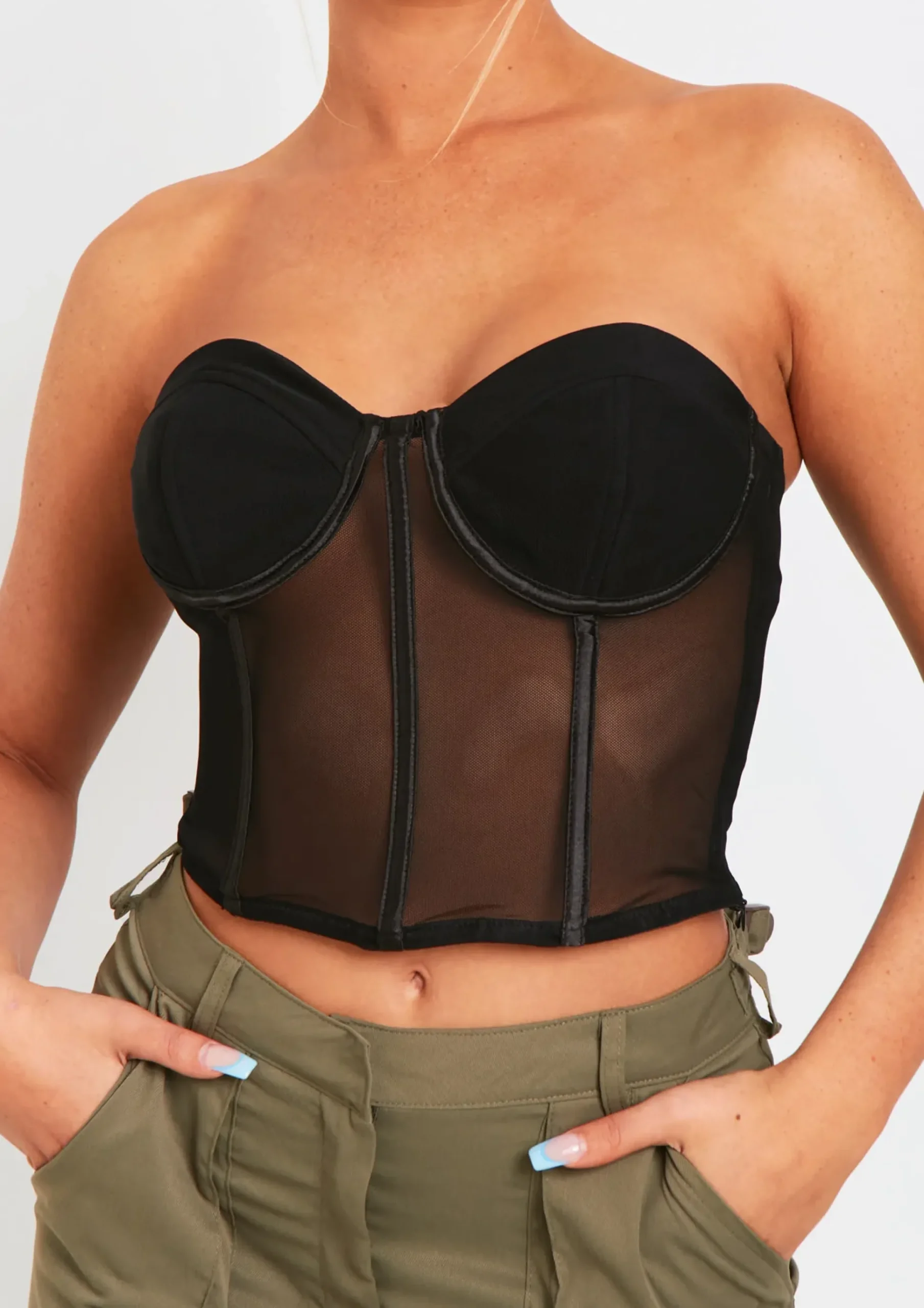Arya Black Cup Detail Mesh Corset^Missy Empire Cheap