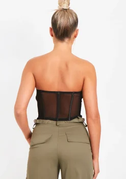 Arya Black Cup Detail Mesh Corset^Missy Empire Cheap
