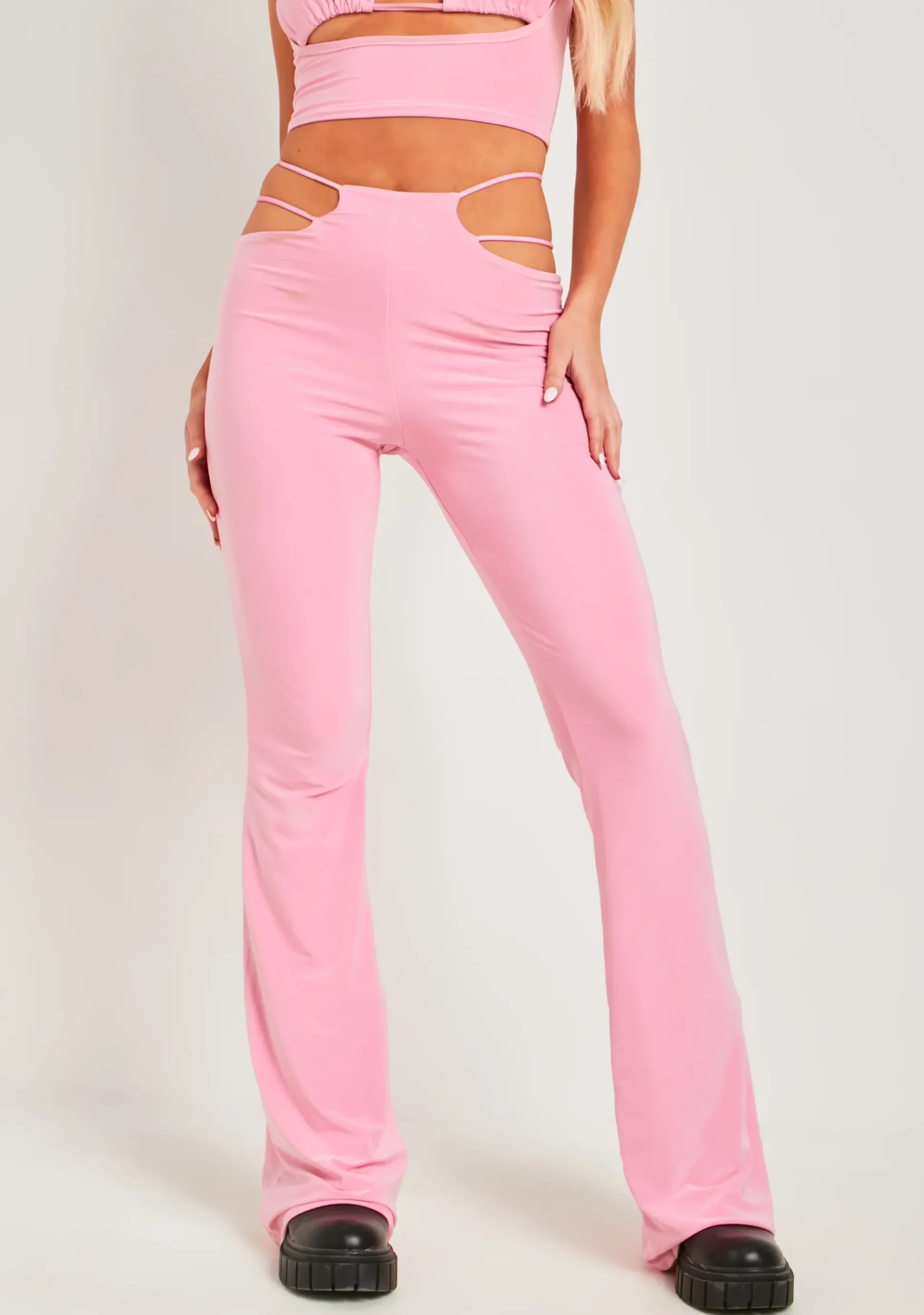 Cheap Ashleen Candy Pink Double Layer Slinky Cut Out Trousers Women Trousers