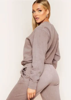 Cheap Ashley Mocha Washed Oversized Sweatshirt Women Tracksuits