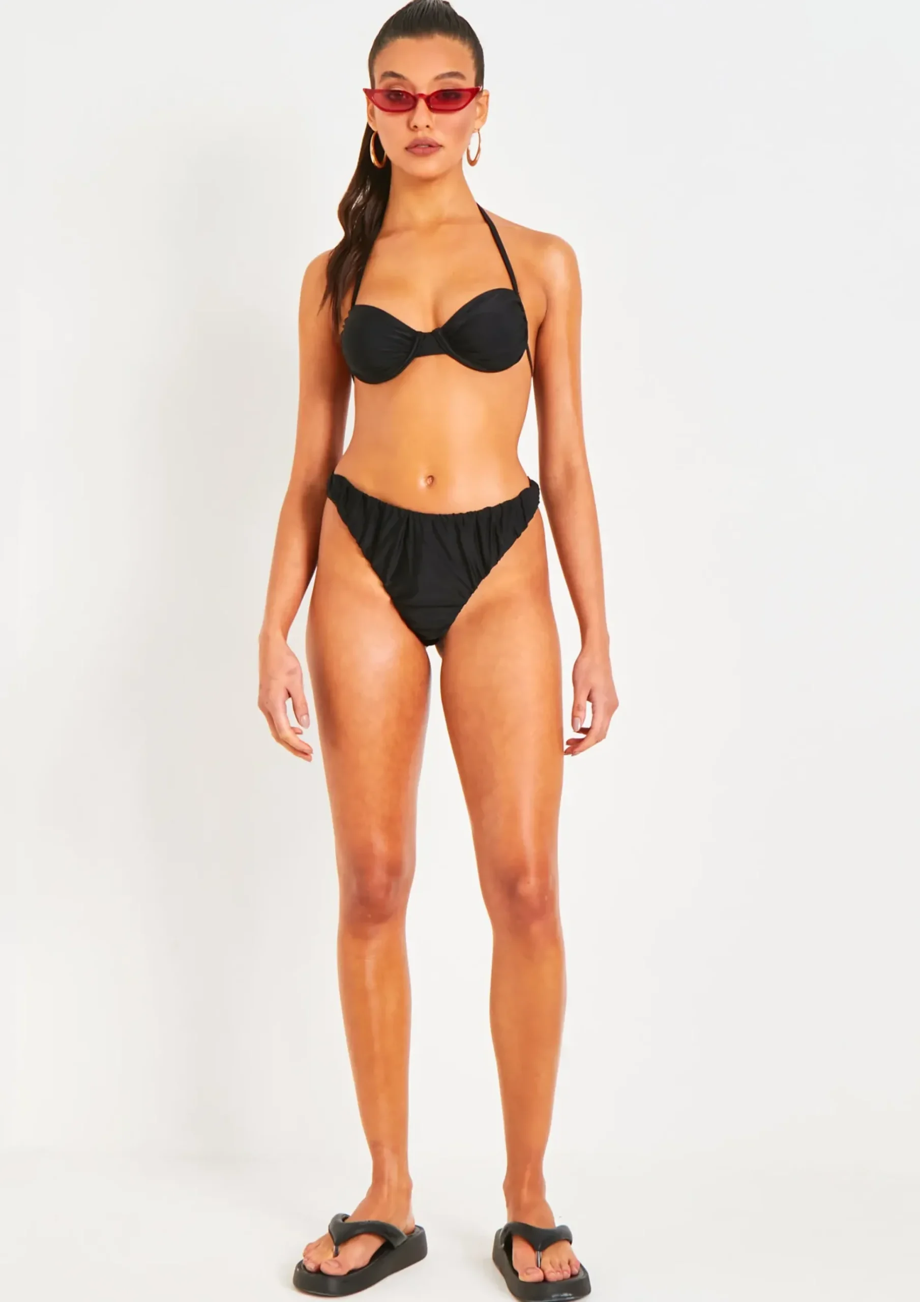 Aston Black Ruched Bikini Thong^Missy Empire Clearance