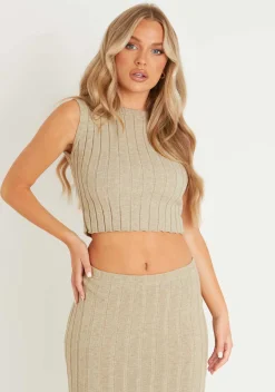 Atlanta Stone Knitted Crop Top^Missy Empire Clearance