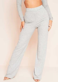 Sale Aubrey Grey Mix & Match Ribbed Lounge Wide Leg Trousers Women Trousers
