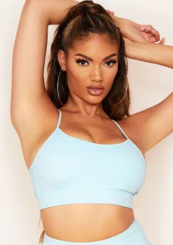 Audrey Pastel Blue Missy Sport Strappy Cross Back Gym Crop Top^Missy Empire Fashion