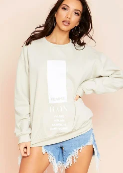 Flash Sale Austyn Sand Slogan Femme Icon Oversized Sweatshirt Women Loungewear