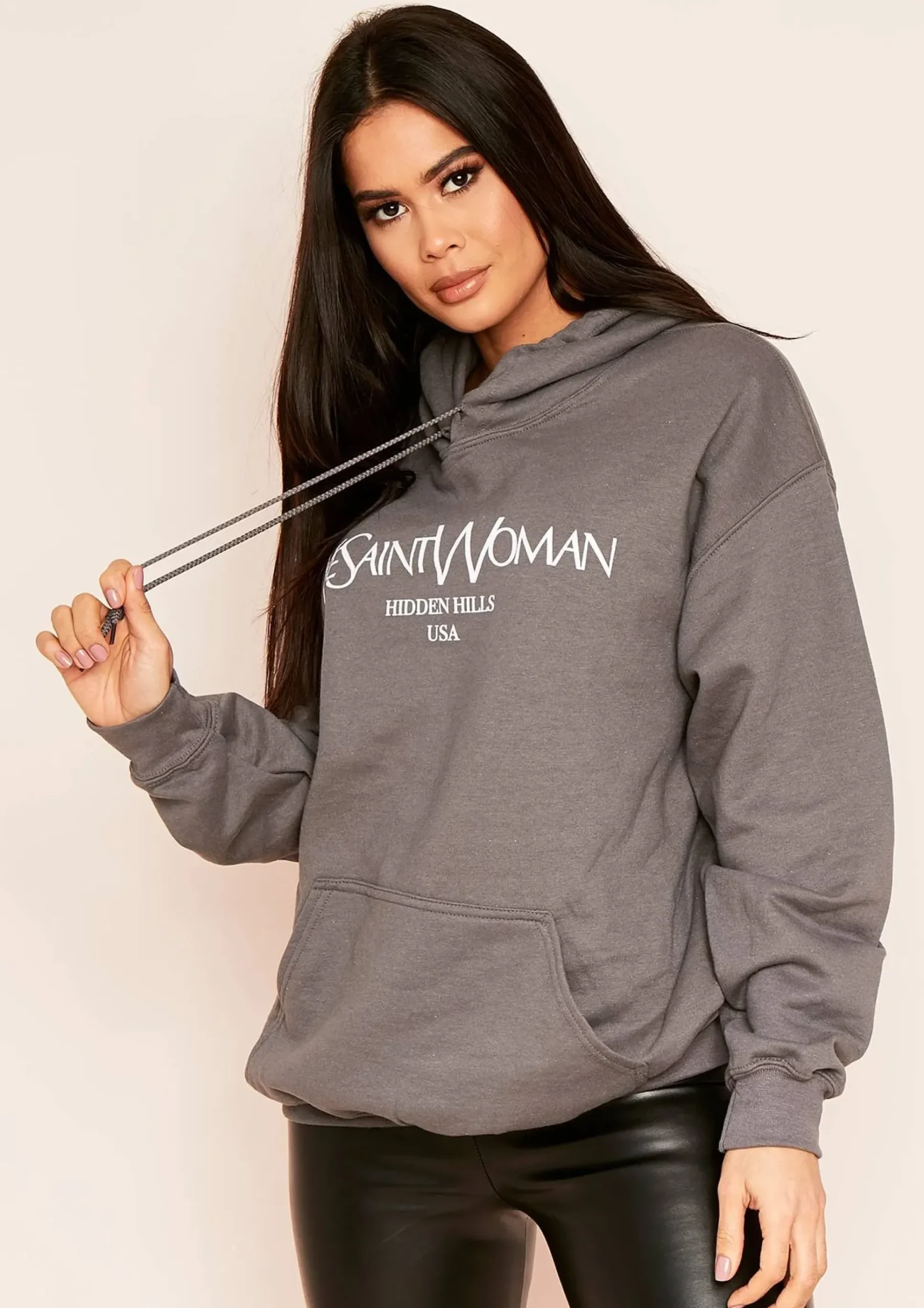 Ava Charcoal Woman Slogan Oversized Hoodie^Missy Empire Best