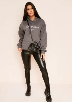 Ava Charcoal Woman Slogan Oversized Hoodie^Missy Empire Best