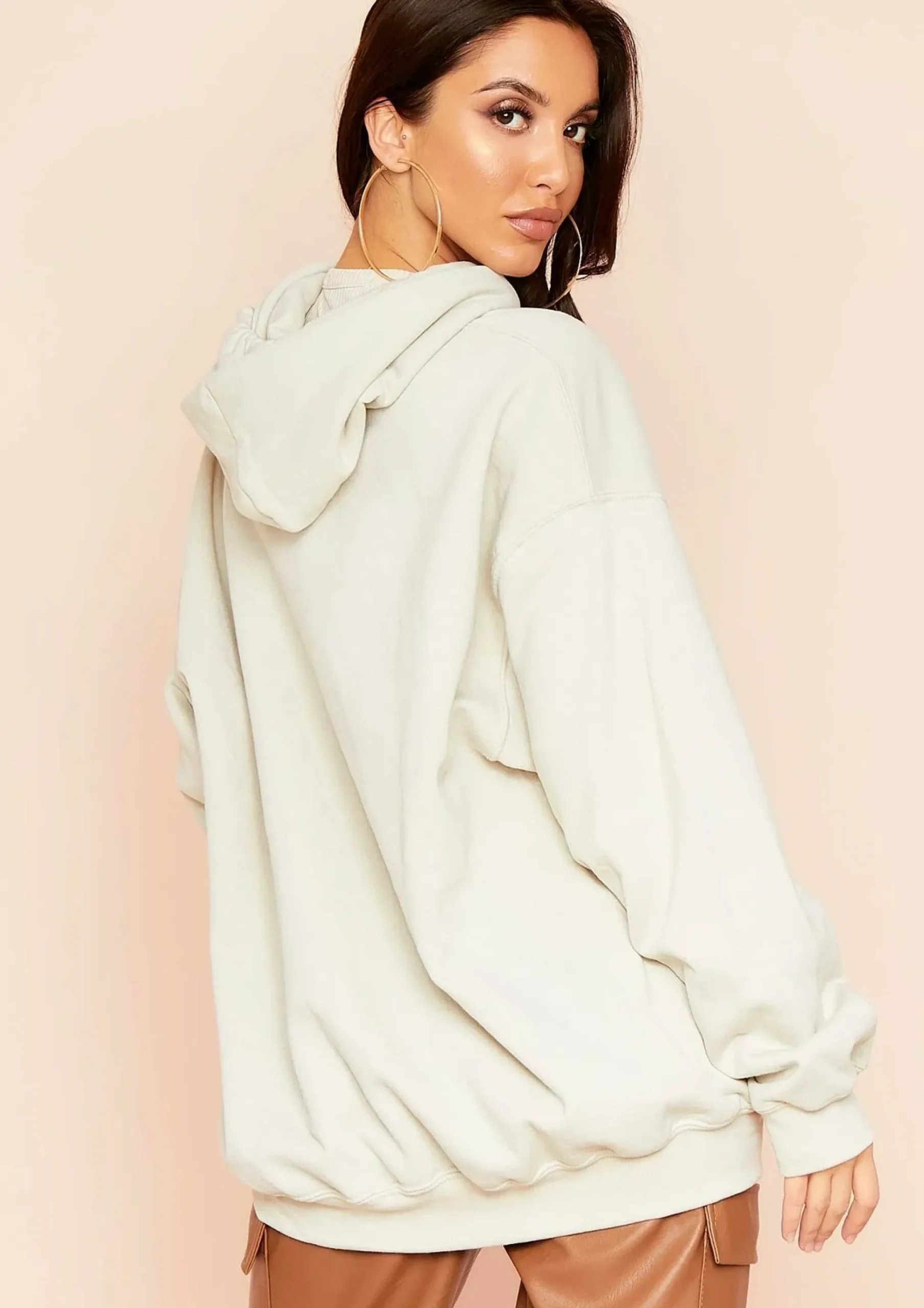 Ava Sand Woman Slogan Oversized Hoodie^Missy Empire Clearance