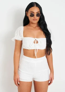 Azariah White Broidery Crop Top^Missy Empire Best Sale