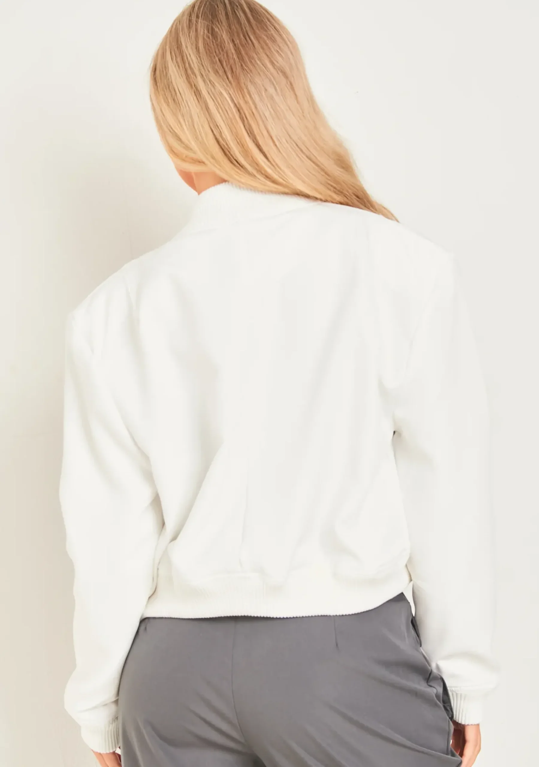 Becca White Button Up Cropped Bomber Jacket^Missy Empire Store