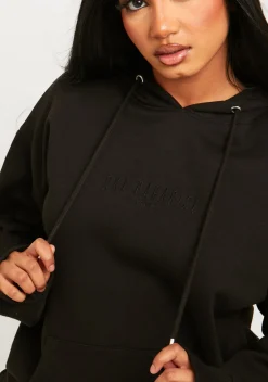 Clearance Bella Black Ski Paradise Embroidered Oversized Hoodie Women Tracksuits