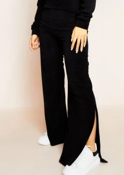 Outlet Belle Black Velour Split Hem Joggers Women Tracksuits