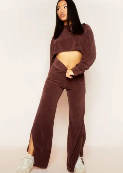 Best Belle Chocolate Velour Split Hem Joggers Women Tracksuits
