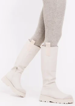 Outlet Beth Beige Knee High Wellie Boots Women Boots