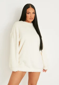 Cheap Bethany Cream Fluffy Borg V Back Jumper Dress Women Nightwear